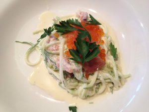 Smoked salmon zuccini pasta